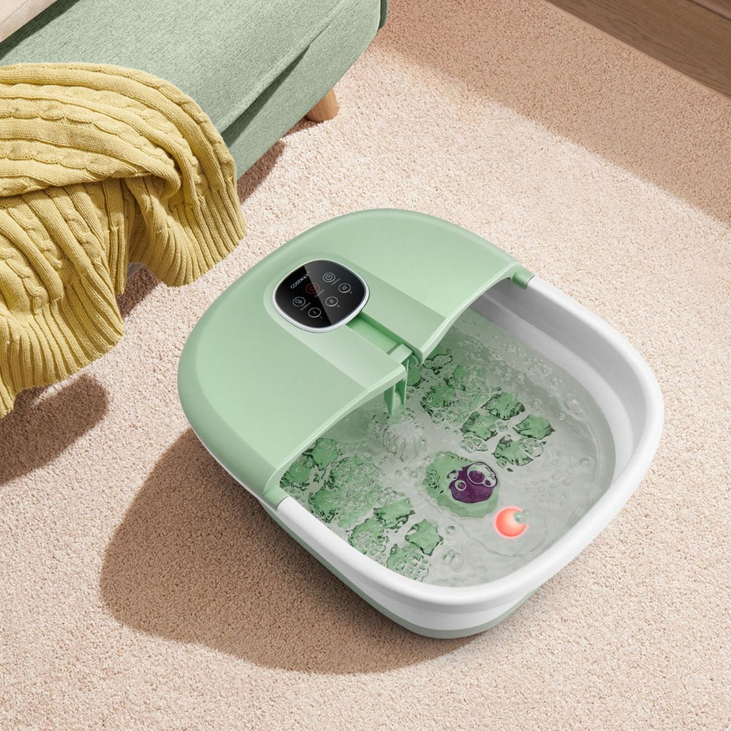 Bain de Pieds Massant Pliable avec Température Réglable et Télécommande - Détente Ultime au Rouleau en Vert/Bleu/Vert Foncé