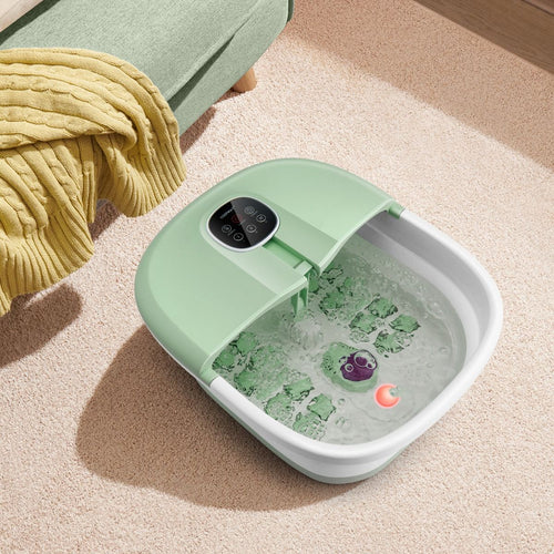 Bain de Pieds Massant Pliable avec Température Réglable et Télécommande - Détente Ultime au Rouleau en Vert/Bleu/Vert Foncé