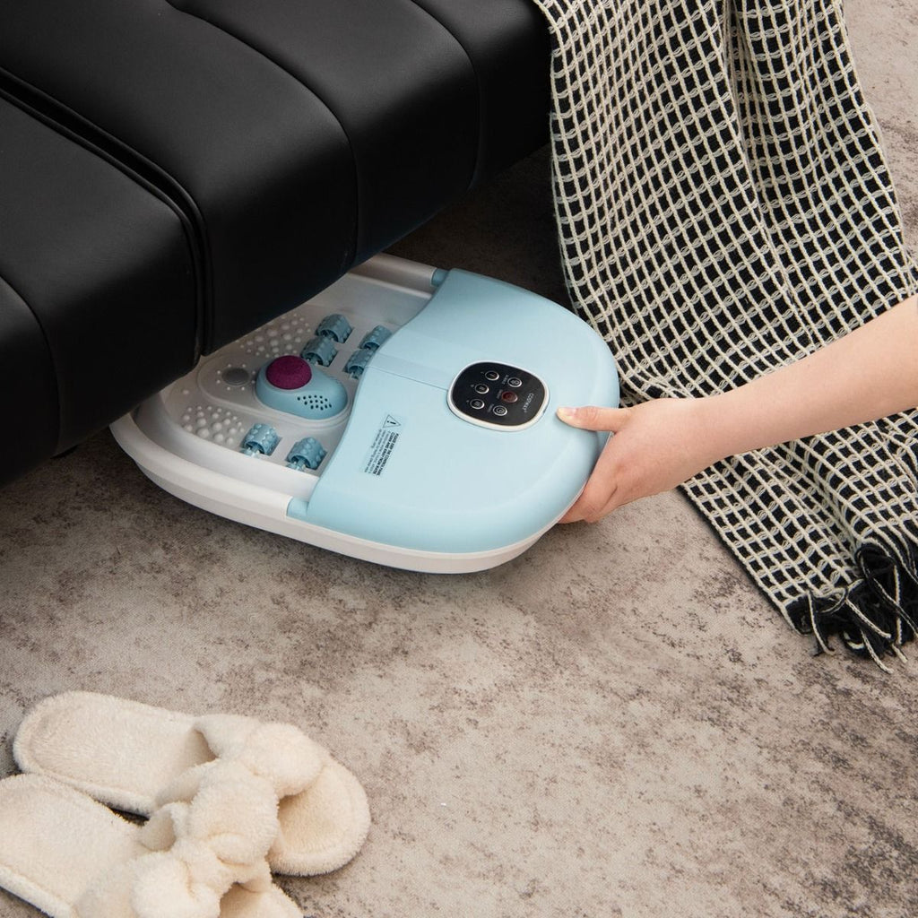 Bain de Pieds Massant Pliable avec Température Réglable et Télécommande - Détente Ultime au Rouleau en Vert/Bleu/Vert Foncé