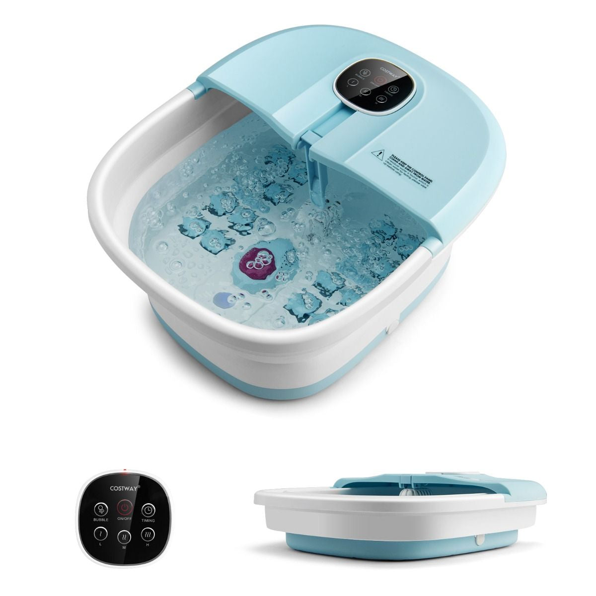 Bain de Pieds Massant Pliable avec Température Réglable et Télécommande - Détente Ultime au Rouleau en Vert/Bleu/Vert Foncé