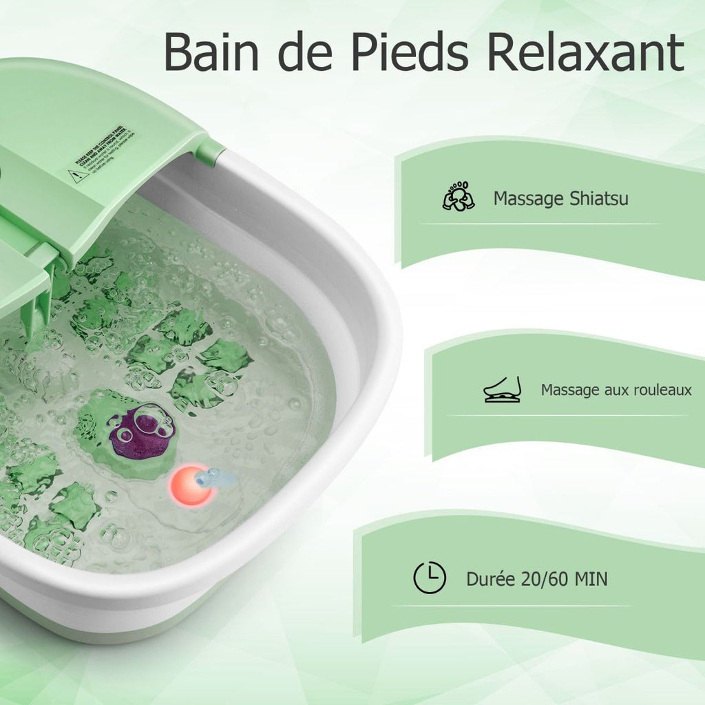 Bain de Pieds Massant Pliable avec Température Réglable et Télécommande - Détente Ultime au Rouleau en Vert/Bleu/Vert Foncé