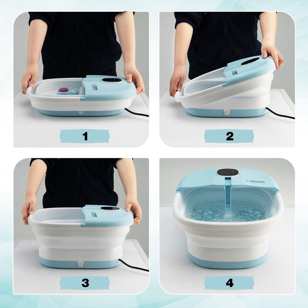 Bain de Pieds Massant Pliable avec Température Réglable et Télécommande - Détente Ultime au Rouleau en Vert/Bleu/Vert Foncé