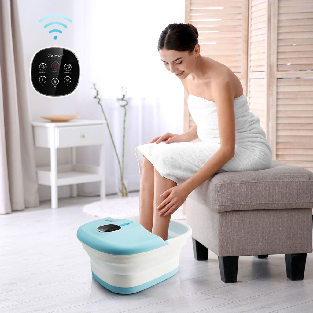 Bain de Pieds Massant Pliable avec Température Réglable et Télécommande - Détente Ultime au Rouleau en Vert/Bleu/Vert Foncé