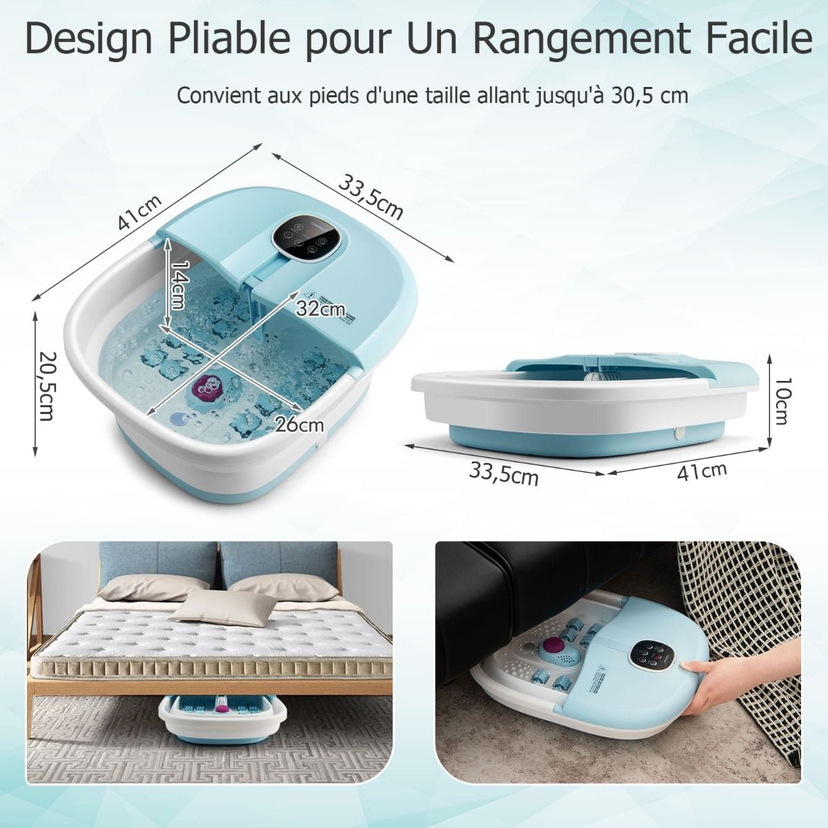 Bain de Pieds Massant Pliable avec Température Réglable et Télécommande - Détente Ultime au Rouleau en Vert/Bleu/Vert Foncé