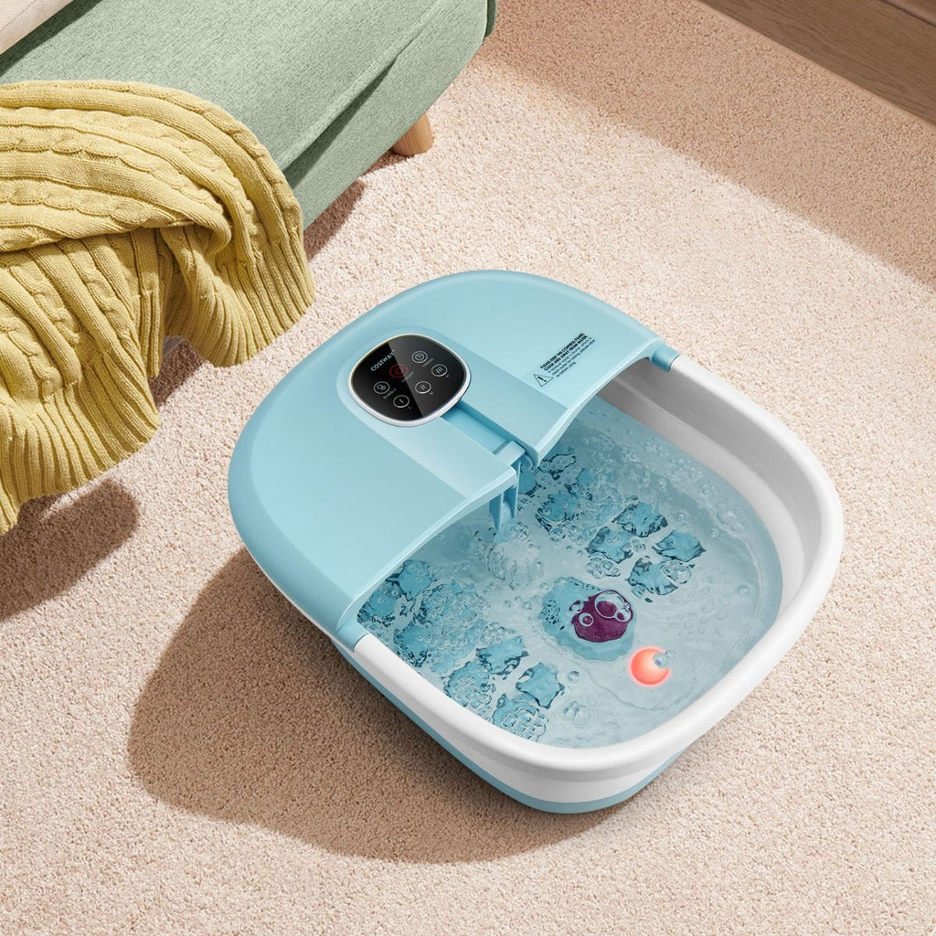 Bain de Pieds Massant Pliable avec Température Réglable et Télécommande - Détente Ultime au Rouleau en Vert/Bleu/Vert Foncé
