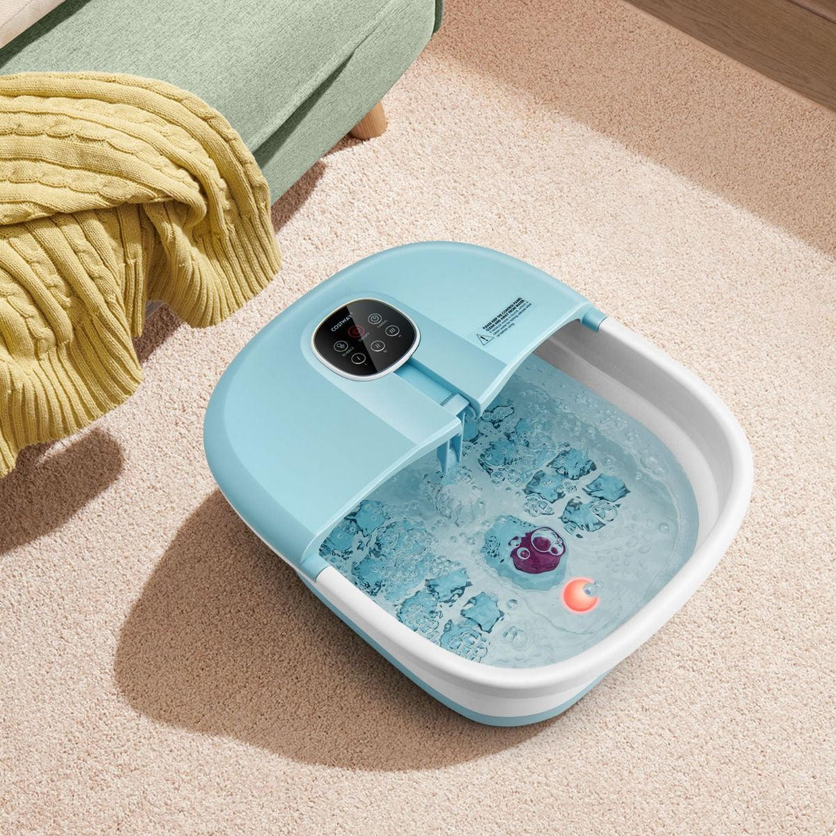 Bain de Pieds Massant Pliable avec Température Réglable et Télécommande - Détente Ultime au Rouleau en Vert/Bleu/Vert Foncé