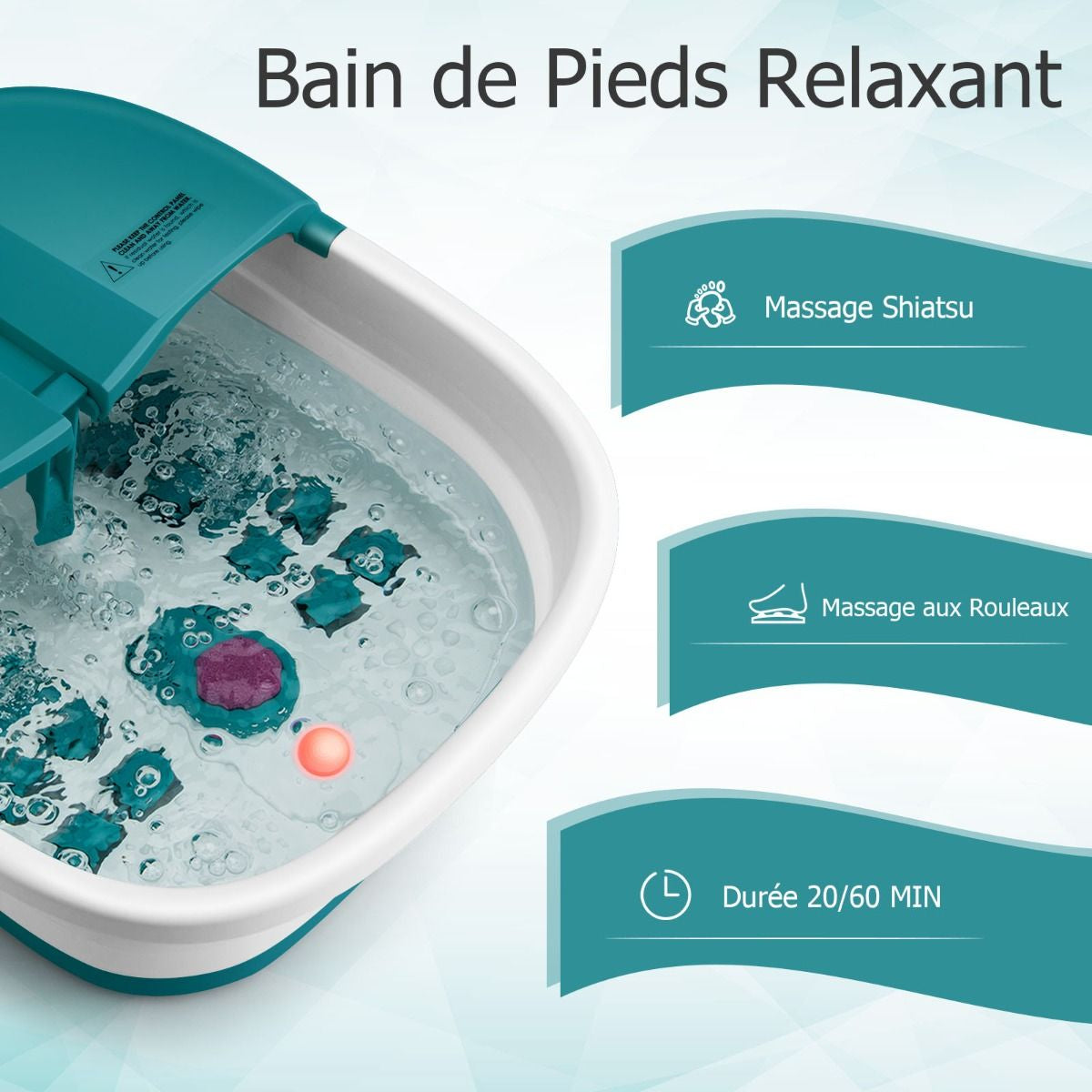Bain de Pieds Massant Pliable avec Température Réglable et Télécommande - Détente Ultime au Rouleau en Vert/Bleu/Vert Foncé