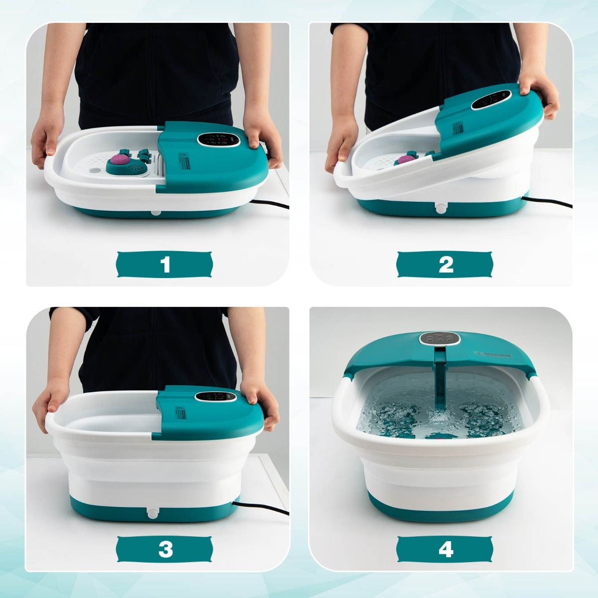 Bain de Pieds Massant Pliable avec Température Réglable et Télécommande - Détente Ultime au Rouleau en Vert/Bleu/Vert Foncé