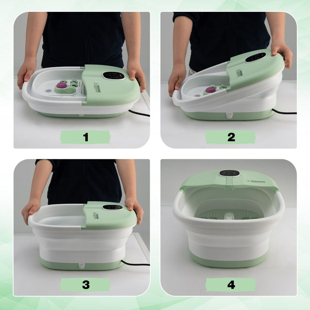 Bain de Pieds Massant Pliable avec Température Réglable et Télécommande - Détente Ultime au Rouleau en Vert/Bleu/Vert Foncé