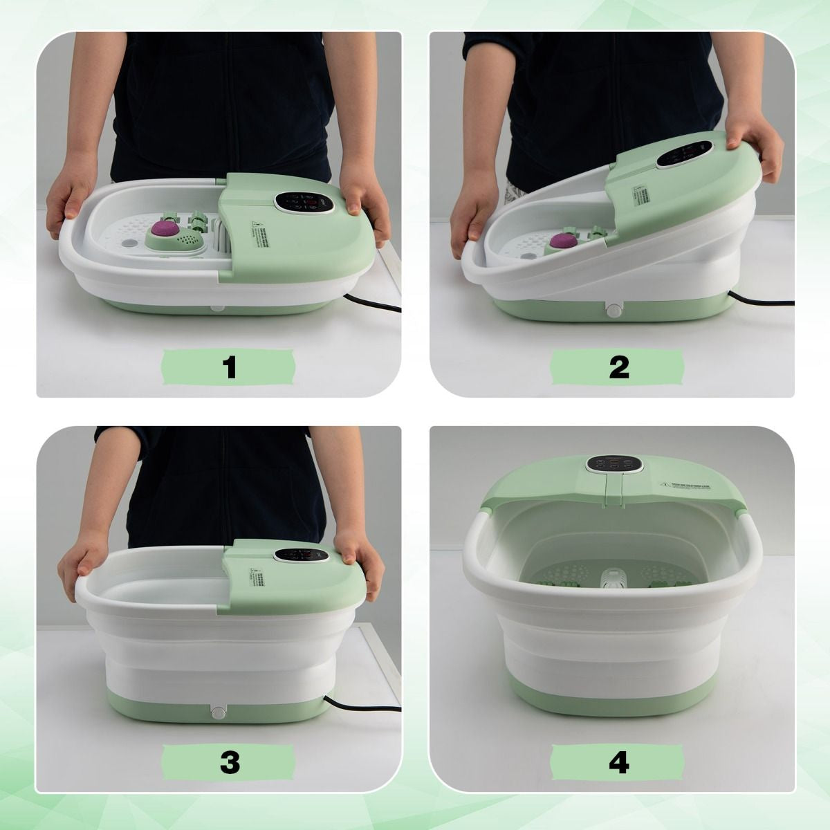 Bain de Pieds Massant Pliable avec Température Réglable et Télécommande - Détente Ultime au Rouleau en Vert/Bleu/Vert Foncé
