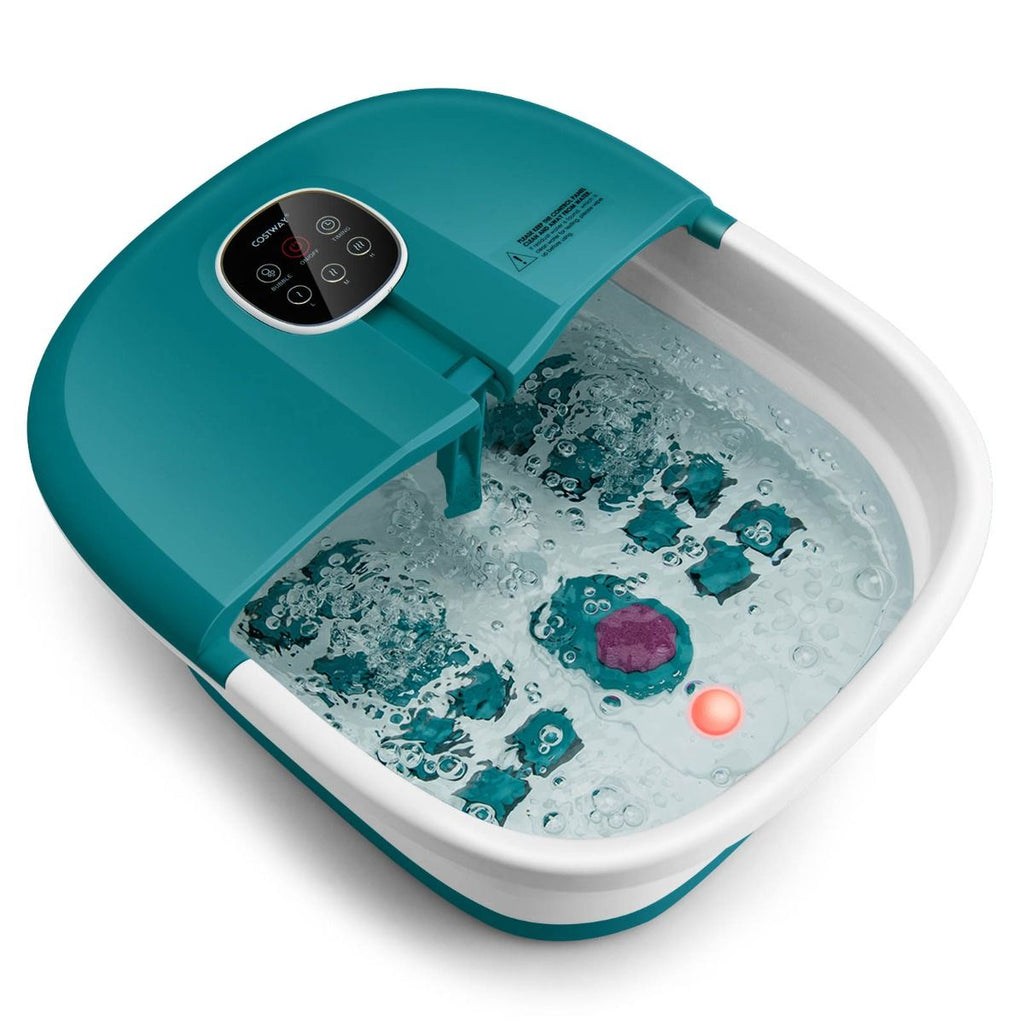 Bain de Pieds Massant Pliable avec Température Réglable et Télécommande - Détente Ultime au Rouleau en Vert/Bleu/Vert Foncé