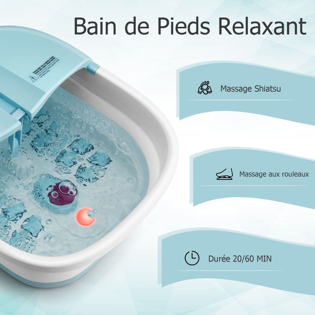 Bain de Pieds Massant Pliable avec Température Réglable et Télécommande - Détente Ultime au Rouleau en Vert/Bleu/Vert Foncé